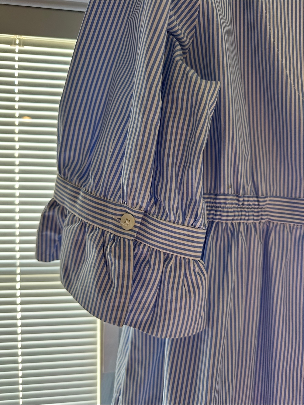 Gretchen Scott Designs Light Blue and White Striped Tiered Dress - Picture 5 of 5